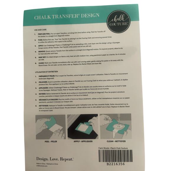 NWT Farm Words Chalk Couture 8.5 x 11 Reusable Transfer - Picture 4 of 5